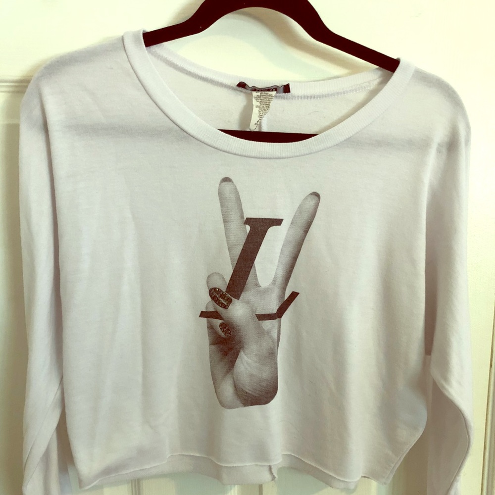 SOLD White LV crop top long sleeve